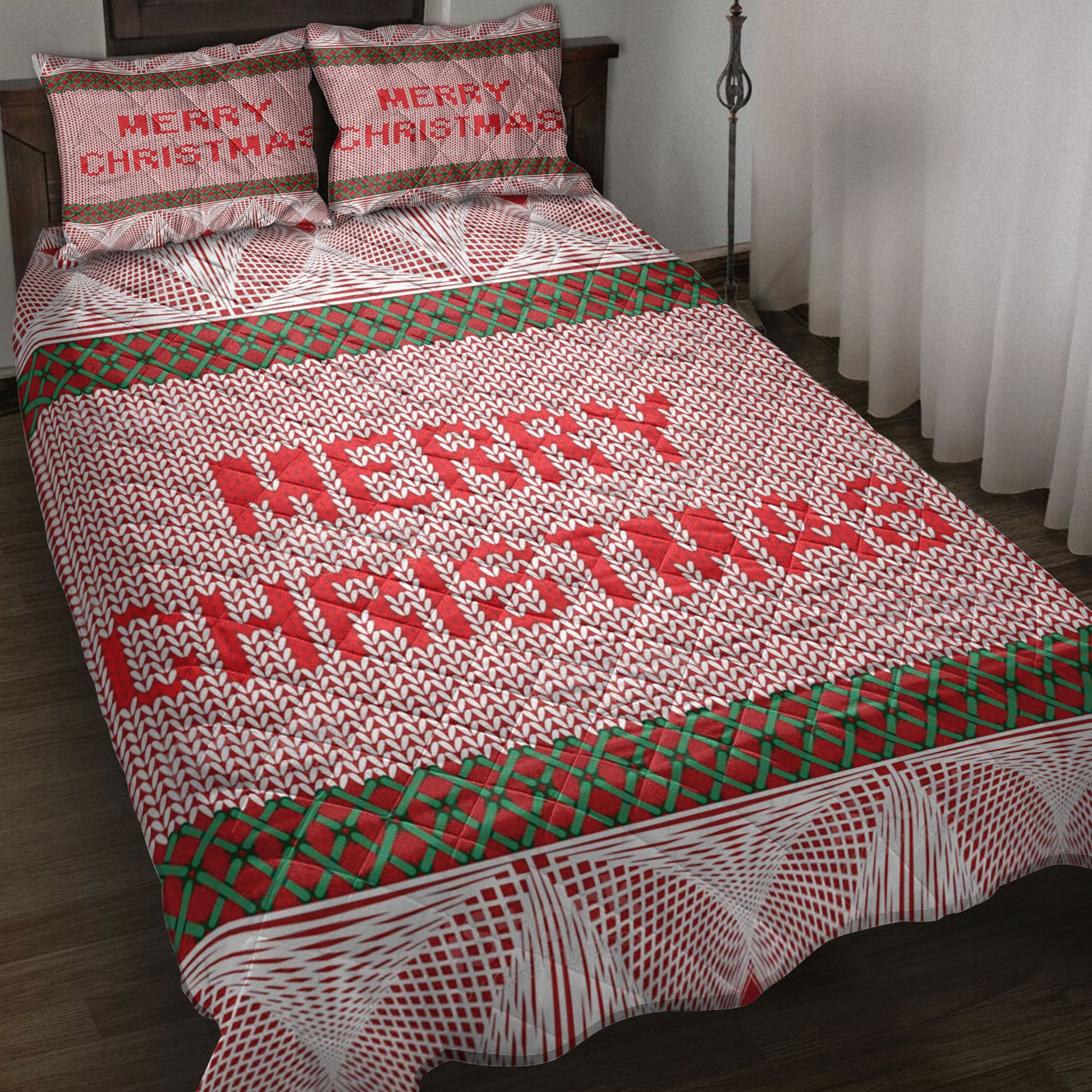 Ohaprints-Quilt-Bed-Set-Pillowcase-Merry-Christmas-Knitted-Pattern-Red-Plaid-Xmas-Holiday-Unique-Gifts-Blanket-Bedspread-Bedding-3932-Throw (55'' x 60'')