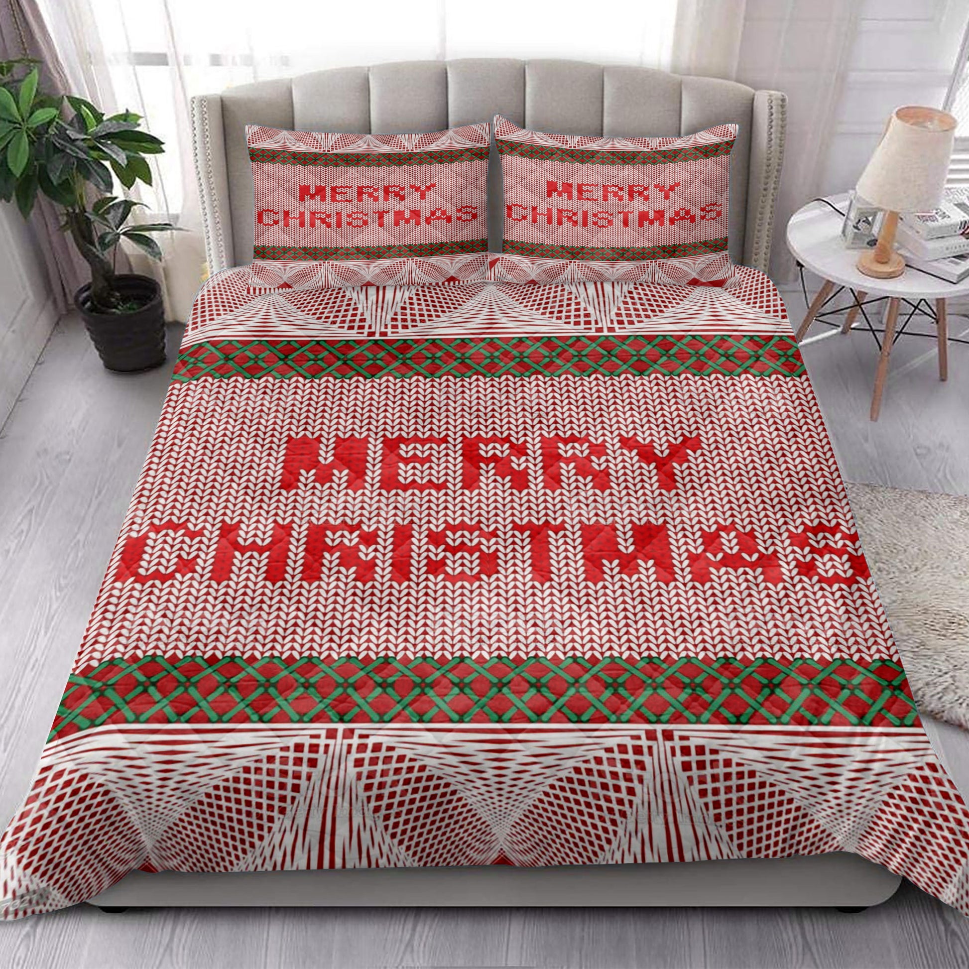 Ohaprints-Quilt-Bed-Set-Pillowcase-Merry-Christmas-Knitted-Pattern-Red-Plaid-Xmas-Holiday-Unique-Gifts-Blanket-Bedspread-Bedding-3932-King (90'' x 100'')