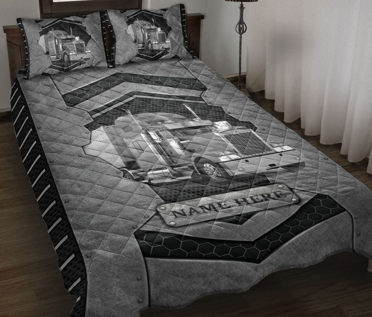 Ohaprints-Quilt-Bed-Set-Pillowcase-Truck-Trucker-Truck-Driver-Carbon-Stone-Custom-Personalized-Name-Blanket-Bedspread-Bedding-3562-Throw (55'' x 60'')