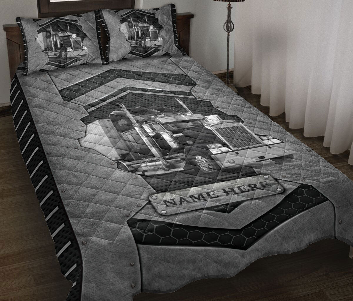 Ohaprints-Quilt-Bed-Set-Pillowcase-Black-Truck-Trucker-Driver-Carbon-Stone-Custom-Personalized-Name-Blanket-Bedspread-Bedding-3563-Throw (55'' x 60'')