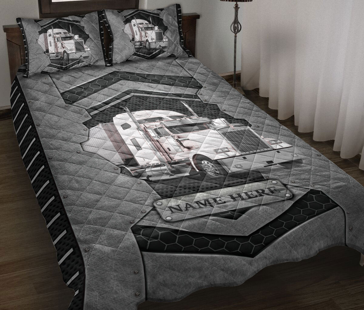 Ohaprints-Quilt-Bed-Set-Pillowcase-White-Truck-Trucker-Driver-Carbon-Stone-Custom-Personalized-Name-Blanket-Bedspread-Bedding-3566-Throw (55'' x 60'')