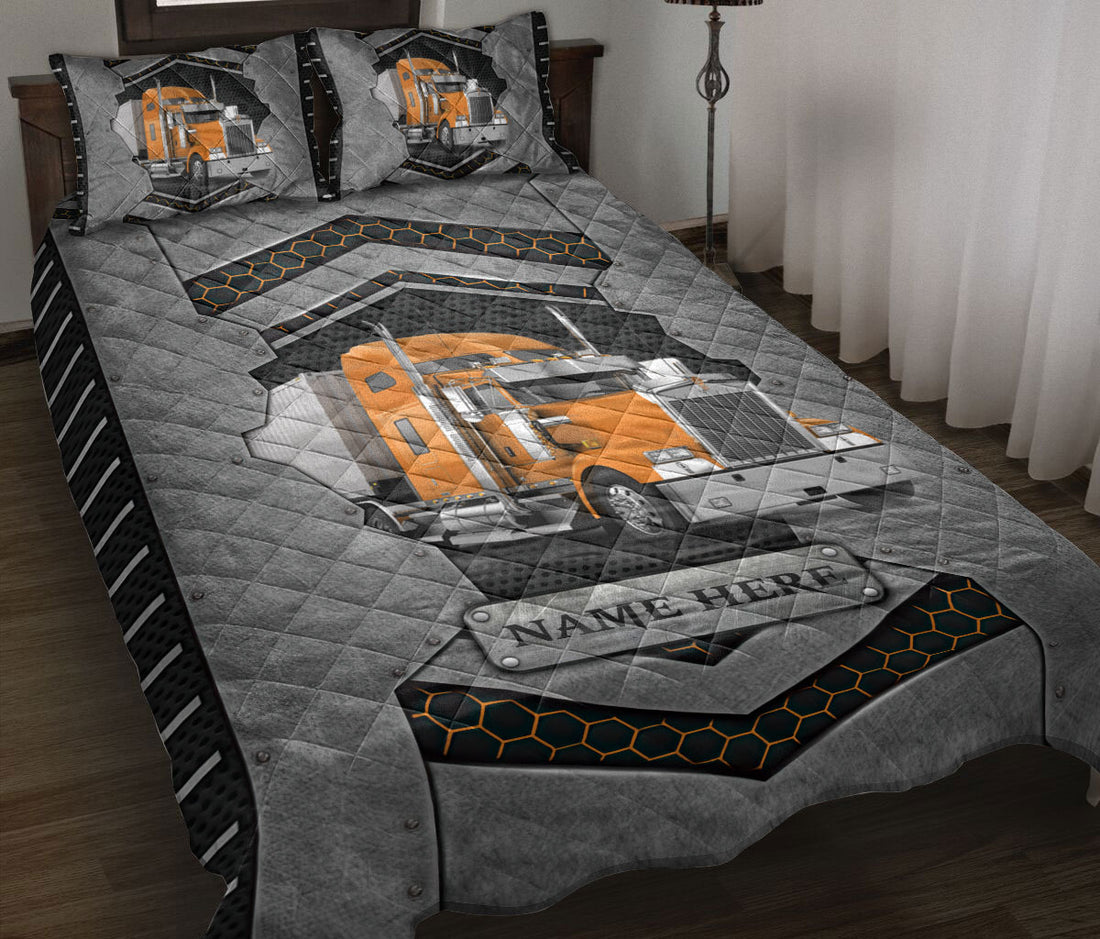 Ohaprints-Quilt-Bed-Set-Pillowcase-Orange-Trucker-Truck-Driver-Carbon-Stone-Custom-Personalized-Name-Blanket-Bedspread-Bedding-3572-Throw (55'' x 60'')