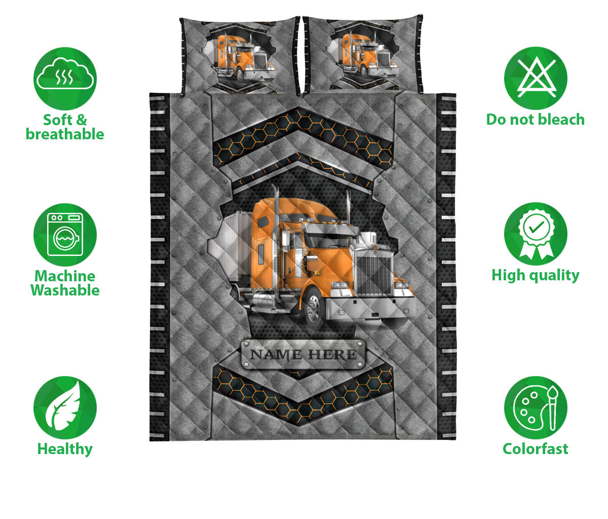 Ohaprints-Quilt-Bed-Set-Pillowcase-Orange-Trucker-Truck-Driver-Carbon-Stone-Custom-Personalized-Name-Blanket-Bedspread-Bedding-3572-Double (70'' x 80'')