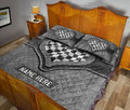 Ohaprints-Quilt-Bed-Set-Pillowcase-Racing-Checkered-Flag-Heart-Gray-Pattern-Custom-Personalized-Name-Blanket-Bedspread-Bedding-3360-King (90'' x 100'')