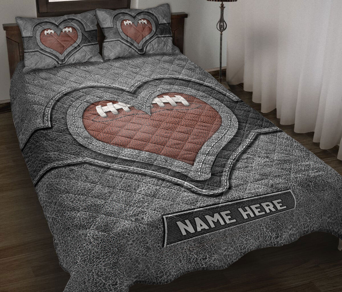 Ohaprints-Quilt-Bed-Set-Pillowcase-American-Football-Heart-Gray-Pattern-Unique-Gift-Custom-Personalized-Name-Blanket-Bedspread-Bedding-3156-Throw (55'' x 60'')