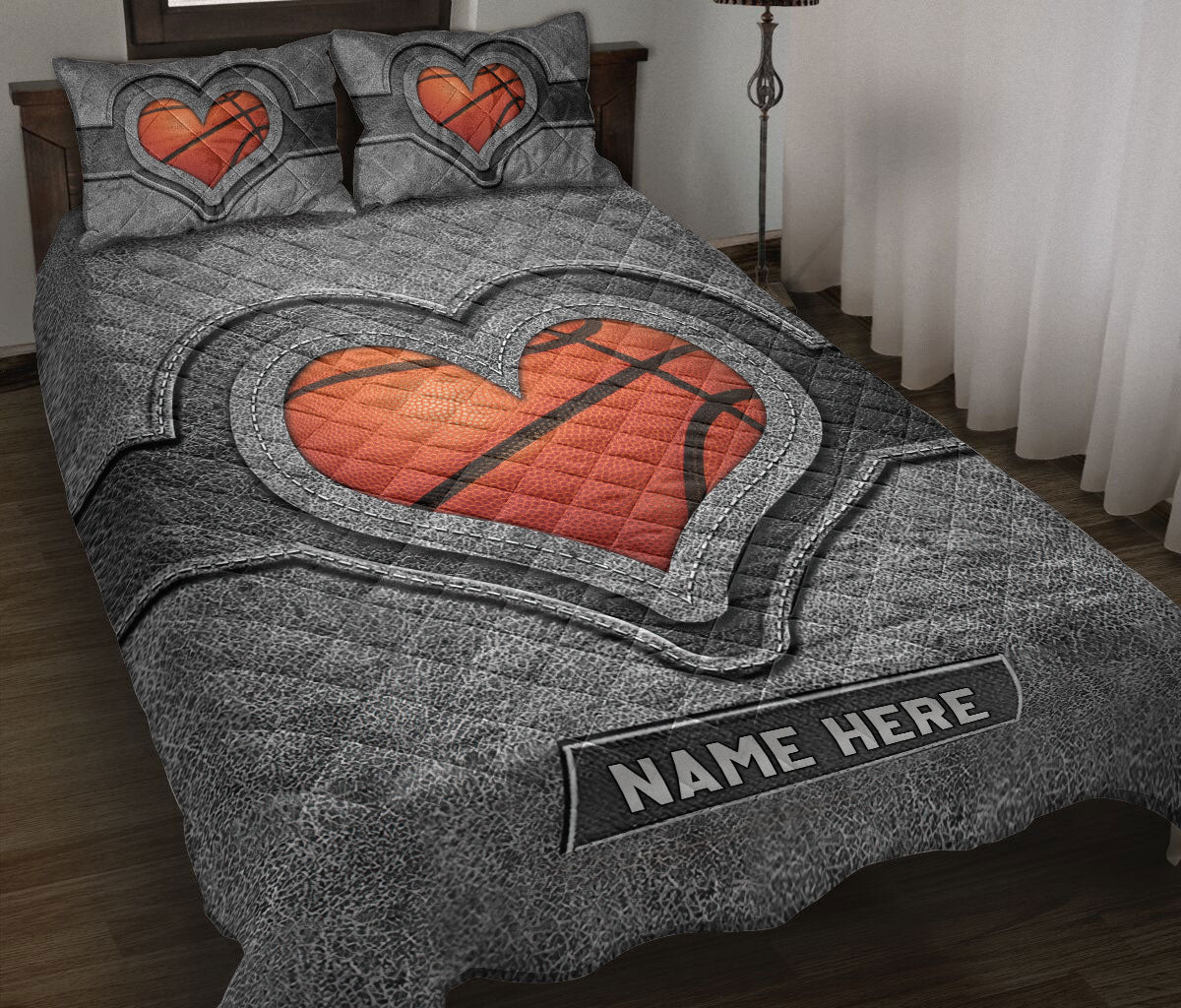 Ohaprints-Quilt-Bed-Set-Pillowcase-Basketball-Heart-Gray-Pattern-Unique-Gift-Custom-Personalized-Name-Blanket-Bedspread-Bedding-3409-Throw (55'' x 60'')