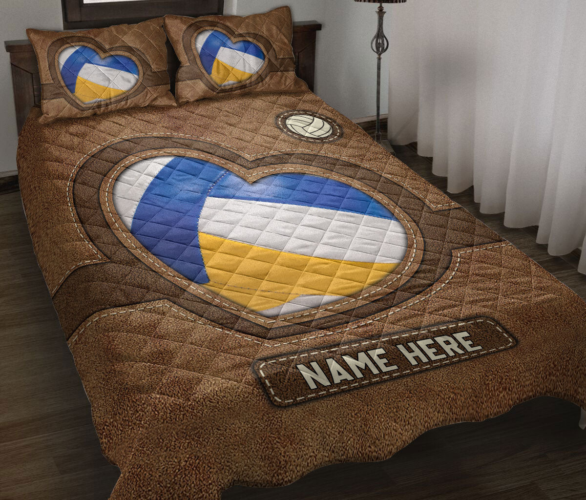 Ohaprints-Quilt-Bed-Set-Pillowcase-Volleyball-Heart-Brown-Pattern-Unique-Gift-Custom-Personalized-Name-Blanket-Bedspread-Bedding-3434-Throw (55'' x 60'')