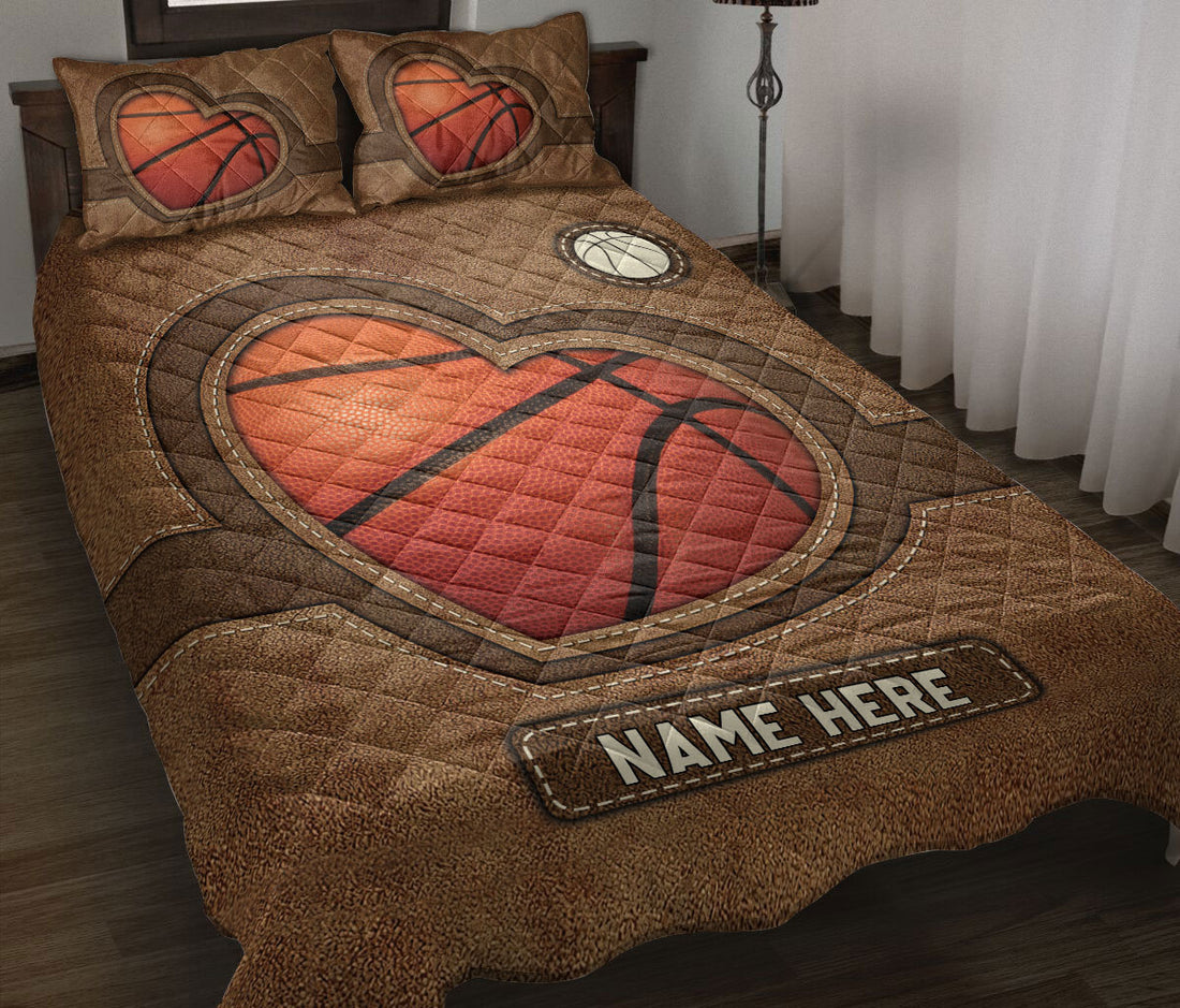 Ohaprints-Quilt-Bed-Set-Pillowcase-Basketball-Heart-Brown-Pattern-Unique-Gift-Custom-Personalized-Name-Blanket-Bedspread-Bedding-3410-Throw (55'' x 60'')