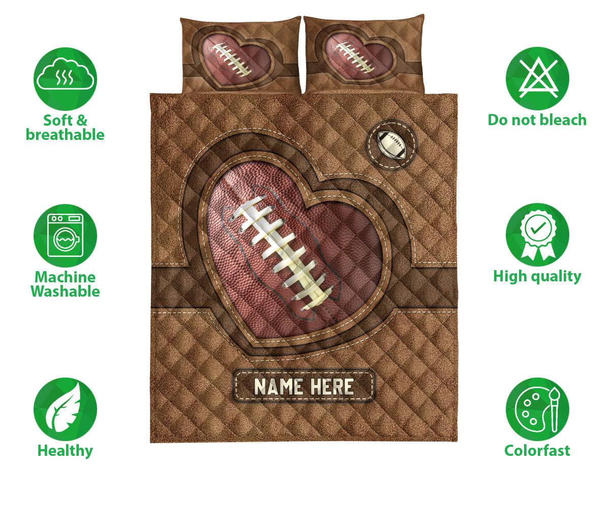 Ohaprints-Quilt-Bed-Set-Pillowcase-American-Football-Heart-Brown-Pattern-Unique-Gift-Custom-Personalized-Name-Blanket-Bedspread-Bedding-3157-Double (70'' x 80'')