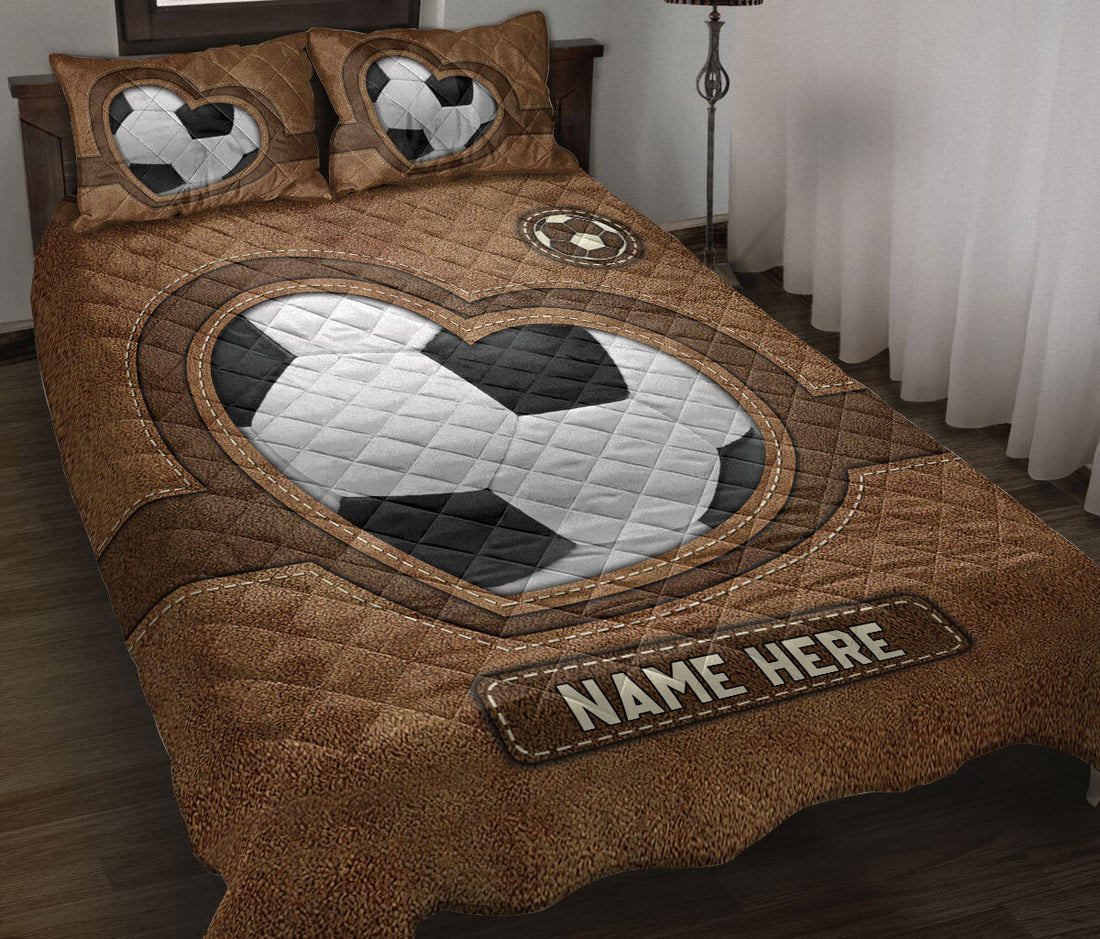 Ohaprints-Quilt-Bed-Set-Pillowcase-Soccer-Heart-Brown-Pattern-Unique-Gift-Custom-Personalized-Name-Blanket-Bedspread-Bedding-3387-Throw (55'' x 60'')