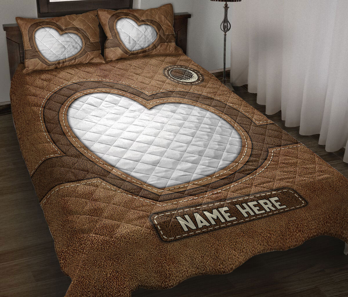 Ohaprints-Quilt-Bed-Set-Pillowcase-Golf-Heart-Brown-Pattern-Unique-Gift-Custom-Personalized-Name-Blanket-Bedspread-Bedding-3454-Throw (55'' x 60'')