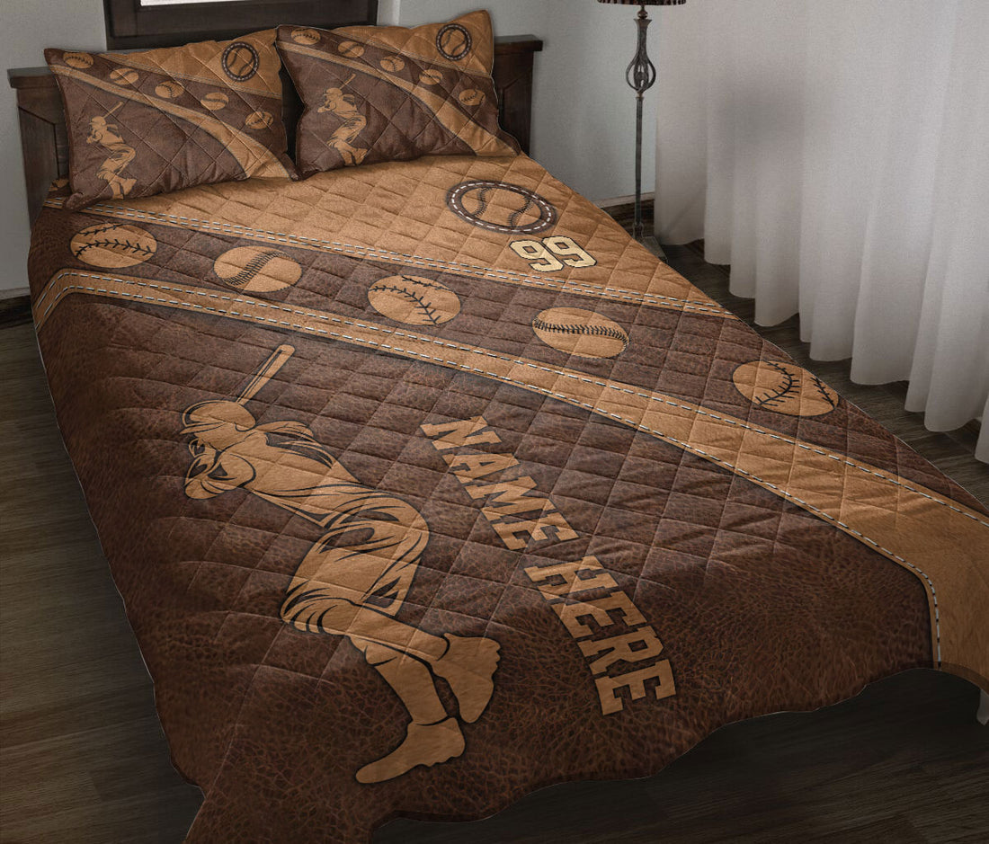 Ohaprints-Quilt-Bed-Set-Pillowcase-Baseball-Player-Brown-Pattern-Unique-Gift-Custom-Personalized-Name-Number-Blanket-Bedspread-Bedding-3214-Throw (55'' x 60'')