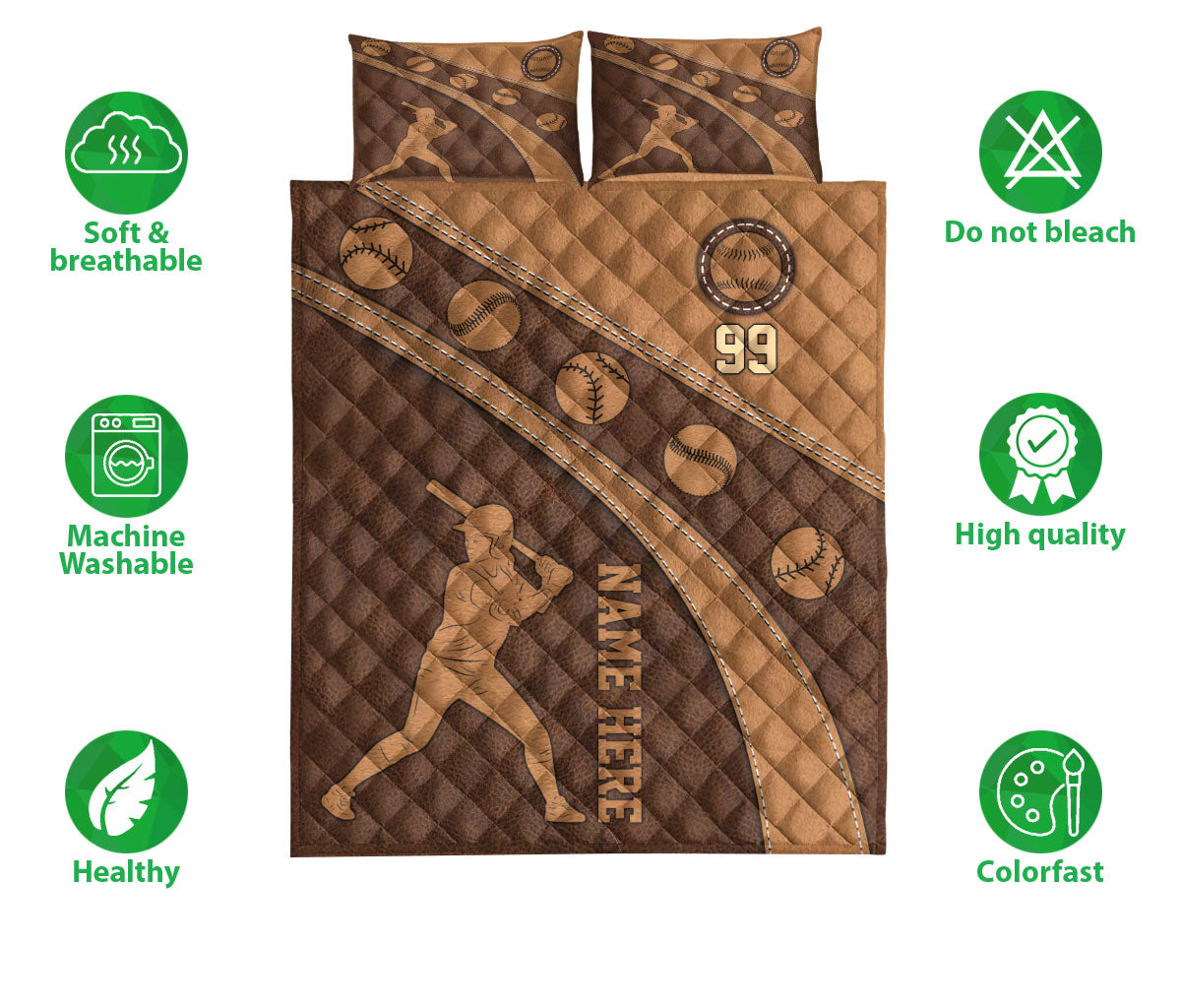 Ohaprints-Quilt-Bed-Set-Pillowcase-Softball-Player-Brown-Pattern-Unique-Gift-Custom-Personalized-Name-Number-Blanket-Bedspread-Bedding-3111-Double (70'' x 80'')