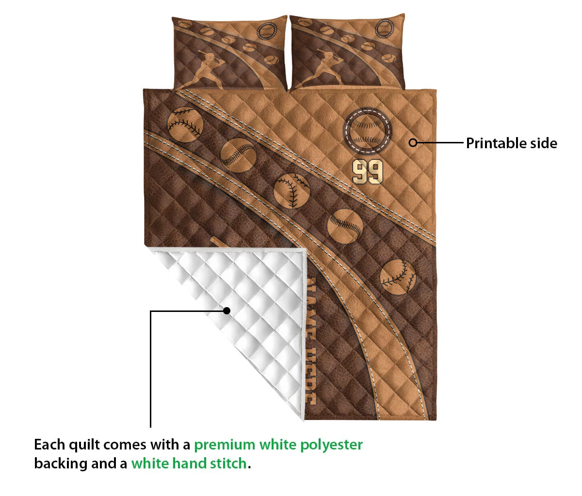 Ohaprints-Quilt-Bed-Set-Pillowcase-Softball-Player-Brown-Pattern-Unique-Gift-Custom-Personalized-Name-Number-Blanket-Bedspread-Bedding-3111-Queen (80'' x 90'')