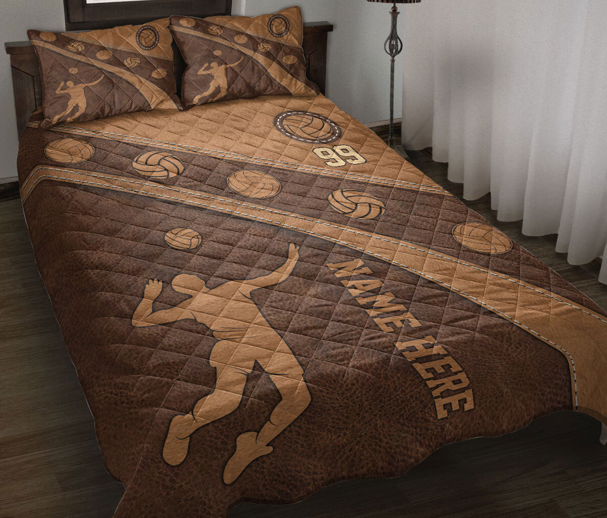 Ohaprints-Quilt-Bed-Set-Pillowcase-Volleyball-Player-Brown-Unique-Gift-Custom-Personalized-Name-Number-Blanket-Bedspread-Bedding-3435-Throw (55'' x 60'')