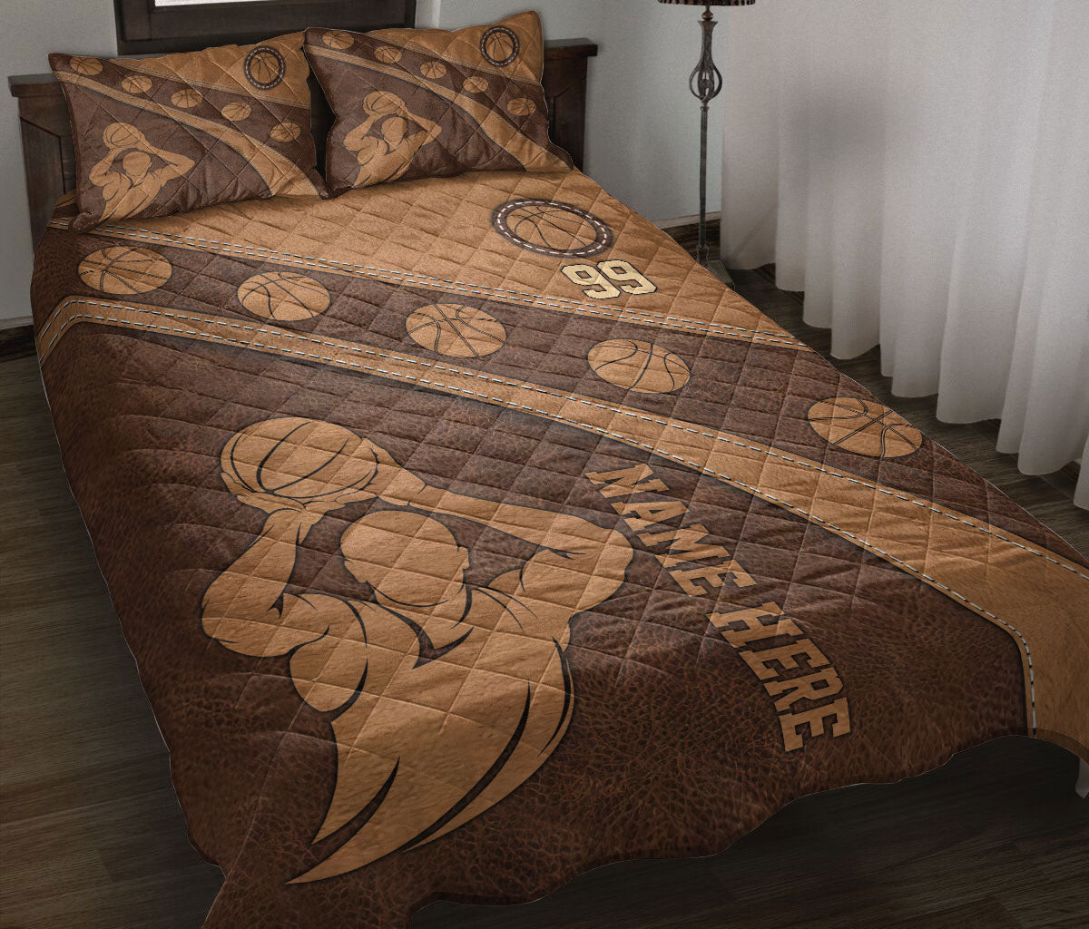 Ohaprints-Quilt-Bed-Set-Pillowcase-Basketball-Player-Brown-Unique-Gift-Custom-Personalized-Name-Number-Blanket-Bedspread-Bedding-3411-Throw (55'' x 60'')