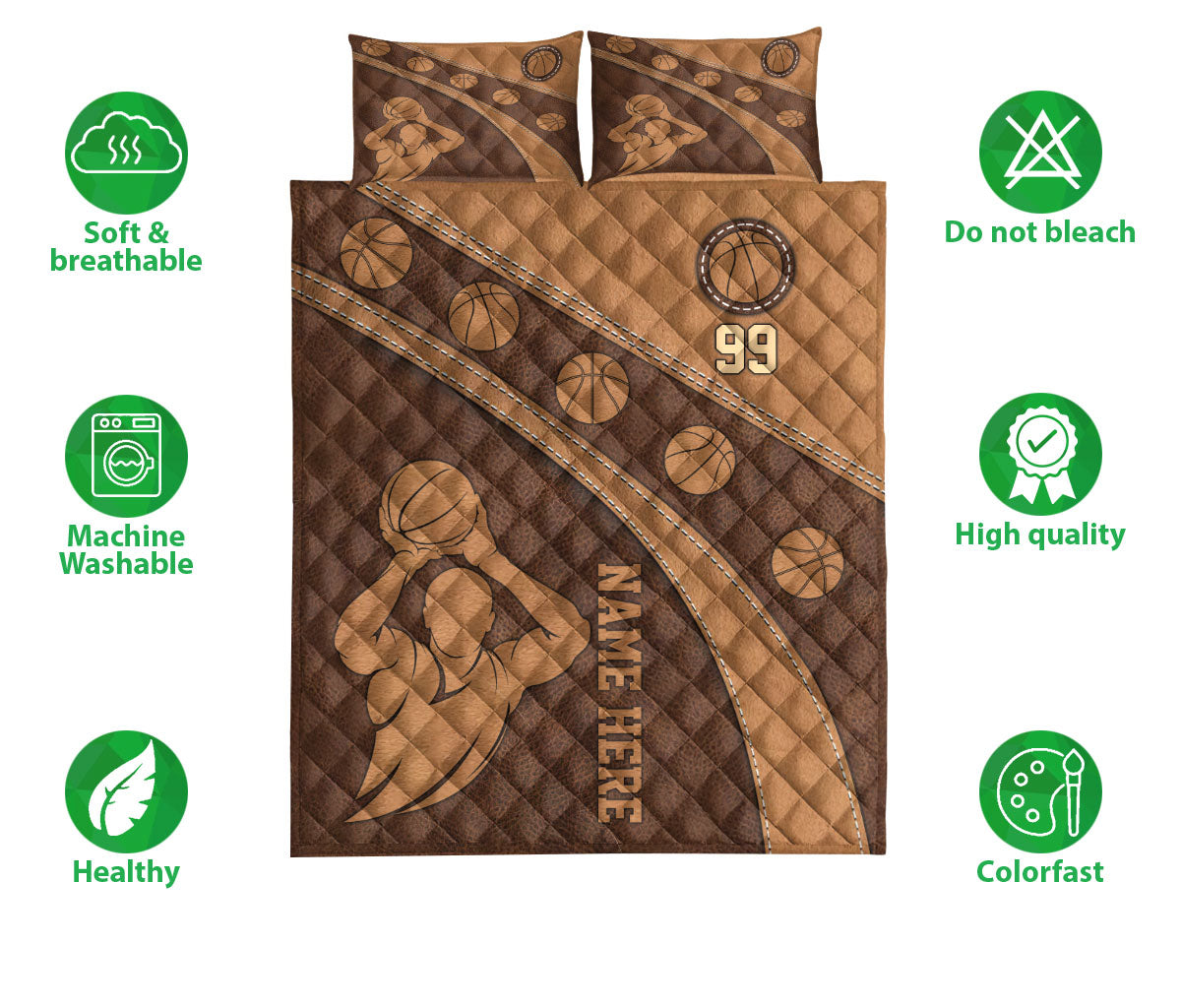 Ohaprints-Quilt-Bed-Set-Pillowcase-Basketball-Player-Brown-Unique-Gift-Custom-Personalized-Name-Number-Blanket-Bedspread-Bedding-3411-Double (70'' x 80'')