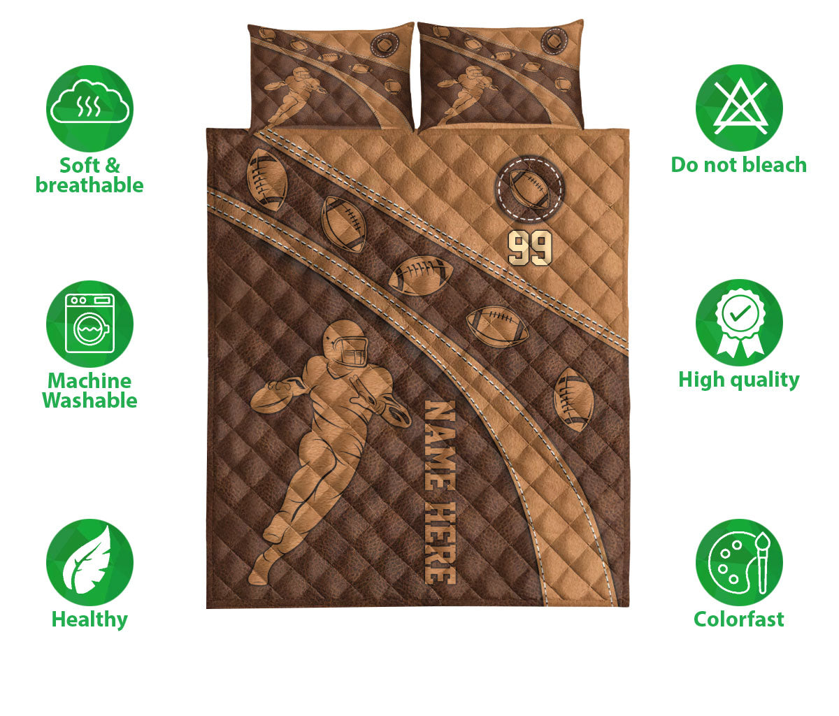 Ohaprints-Quilt-Bed-Set-Pillowcase-American-Football-Player-Brown-Unique-Gift-Custom-Personalized-Name-Number-Blanket-Bedspread-Bedding-3158-Double (70'' x 80'')