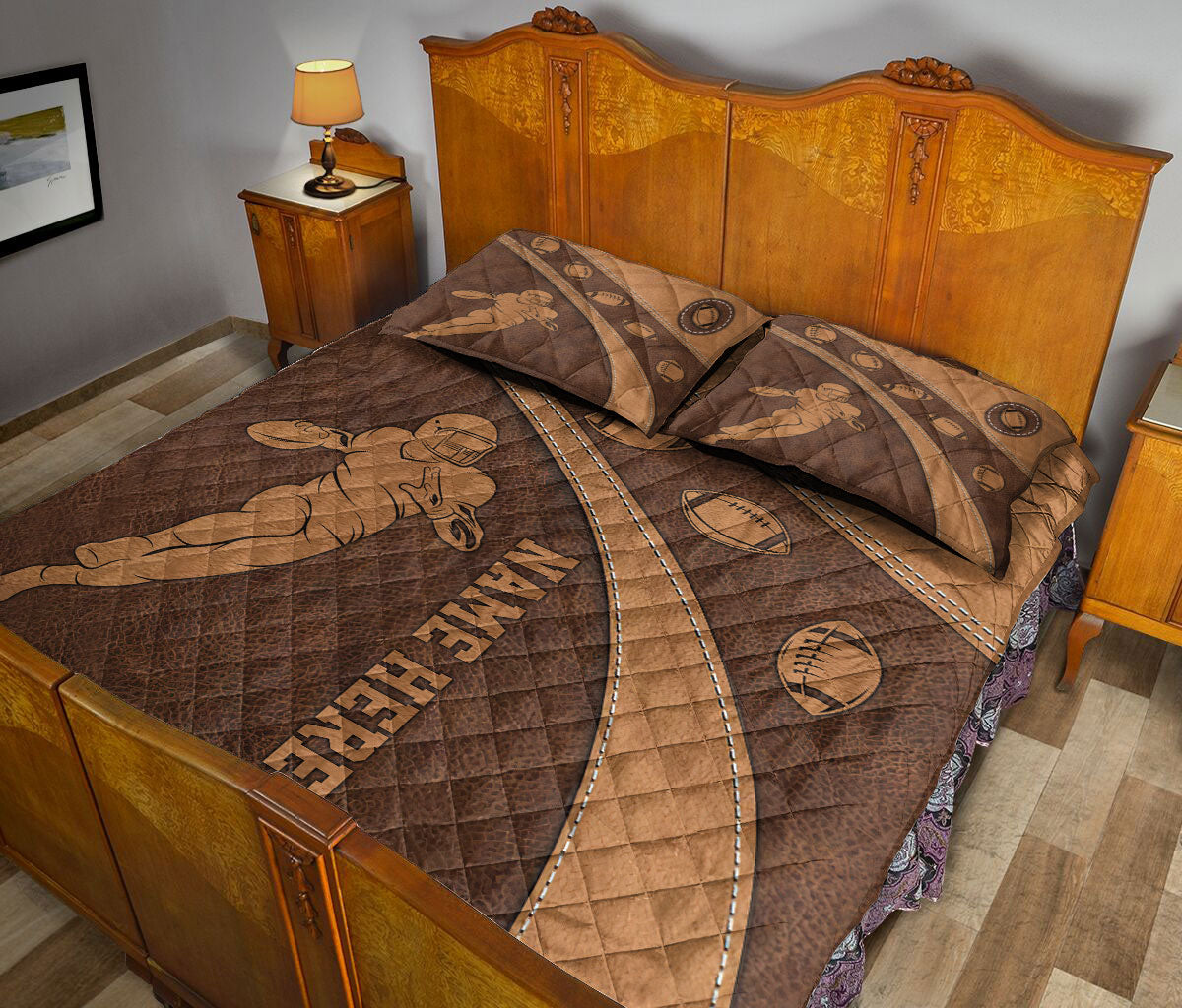 Ohaprints-Quilt-Bed-Set-Pillowcase-American-Football-Player-Brown-Unique-Gift-Custom-Personalized-Name-Number-Blanket-Bedspread-Bedding-3158-King (90'' x 100'')