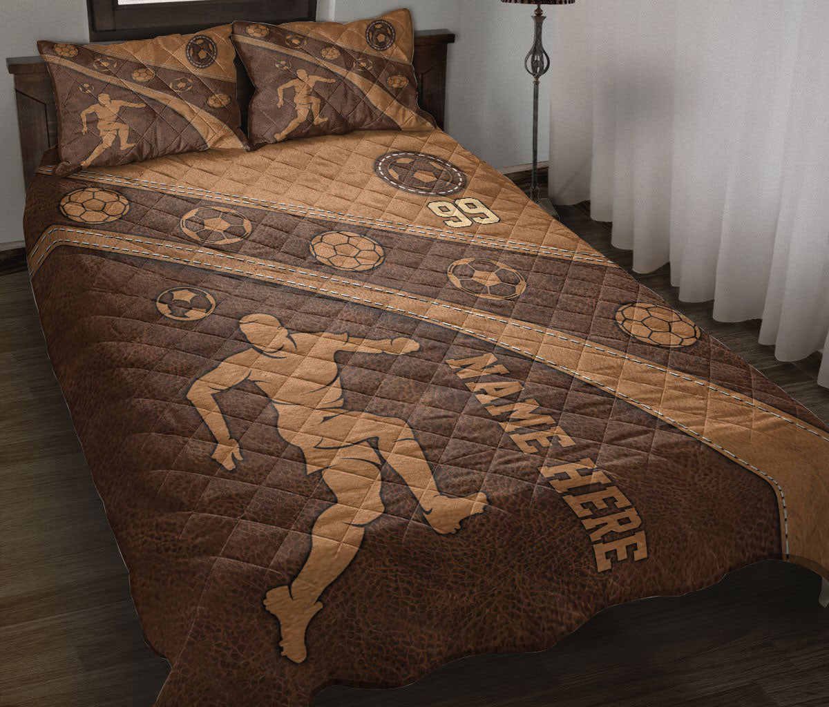 Ohaprints-Quilt-Bed-Set-Pillowcase-Soccer-Player-Brown-Pattern-Unique-Custom-Personalized-Name-Number-Blanket-Bedspread-Bedding-3388-Throw (55'' x 60'')