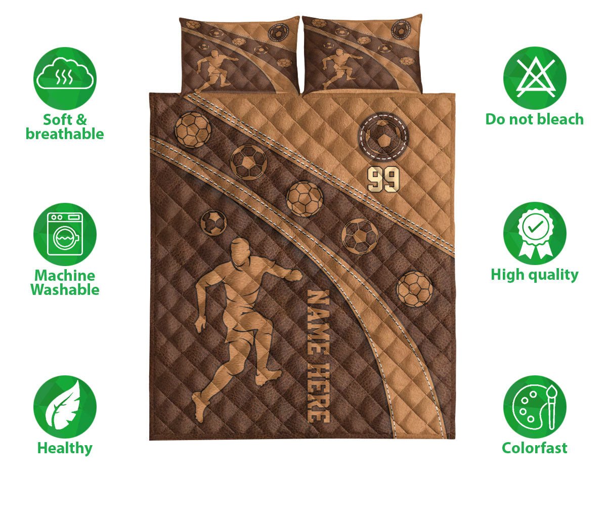 Ohaprints-Quilt-Bed-Set-Pillowcase-Soccer-Player-Brown-Pattern-Unique-Custom-Personalized-Name-Number-Blanket-Bedspread-Bedding-3388-Double (70'' x 80'')