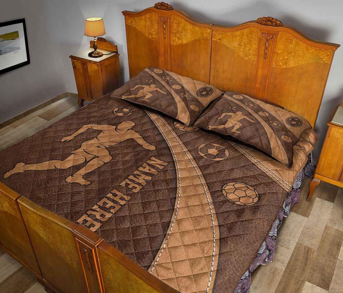 Ohaprints-Quilt-Bed-Set-Pillowcase-Soccer-Player-Brown-Pattern-Unique-Custom-Personalized-Name-Number-Blanket-Bedspread-Bedding-3388-King (90'' x 100'')