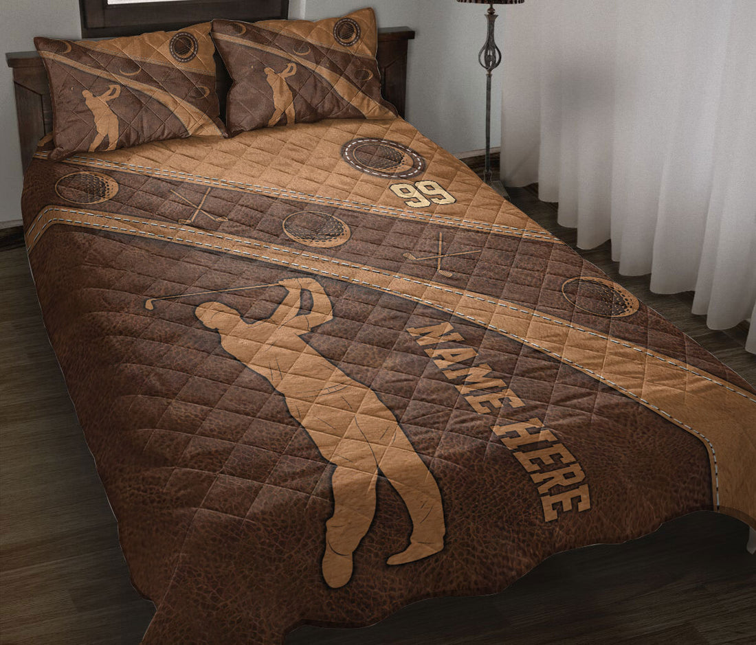 Ohaprints-Quilt-Bed-Set-Pillowcase-Golf-Player-Brown-Unique-Gift-Custom-Personalized-Name-Number-Blanket-Bedspread-Bedding-3455-Throw (55'' x 60'')