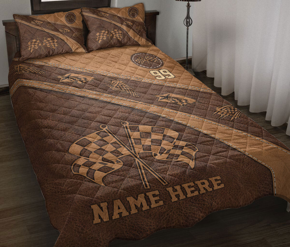 Ohaprints-Quilt-Bed-Set-Pillowcase-Racing-Checkered-Flag-Brown-Pattern-Custom-Personalized-Name-Number-Blanket-Bedspread-Bedding-3362-Throw (55'' x 60'')