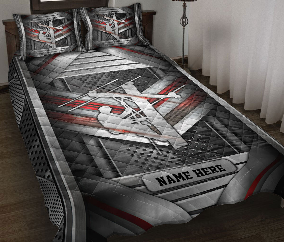 Ohaprints-Quilt-Bed-Set-Pillowcase-Electrical-Lineman-Carbon-Metal-Silver-Red-Custom-Personalized-Name-Blanket-Bedspread-Bedding-3741-Throw (55'' x 60'')