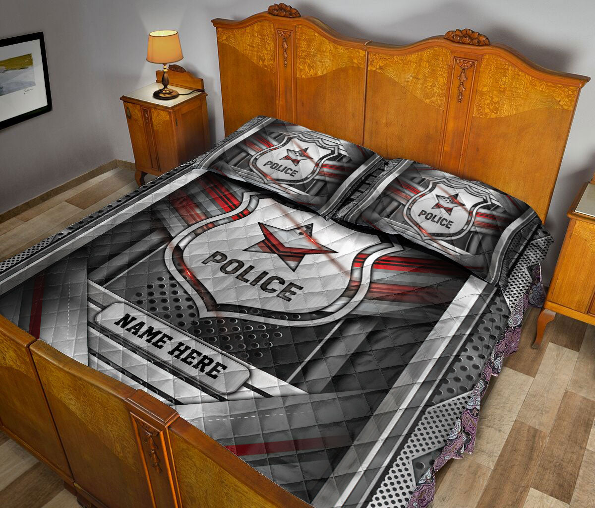 Ohaprints-Quilt-Bed-Set-Pillowcase-Police-Carbon-Metal-Silver-Red-Lighting-Custom-Personalized-Name-Blanket-Bedspread-Bedding-3617-King (90'' x 100'')