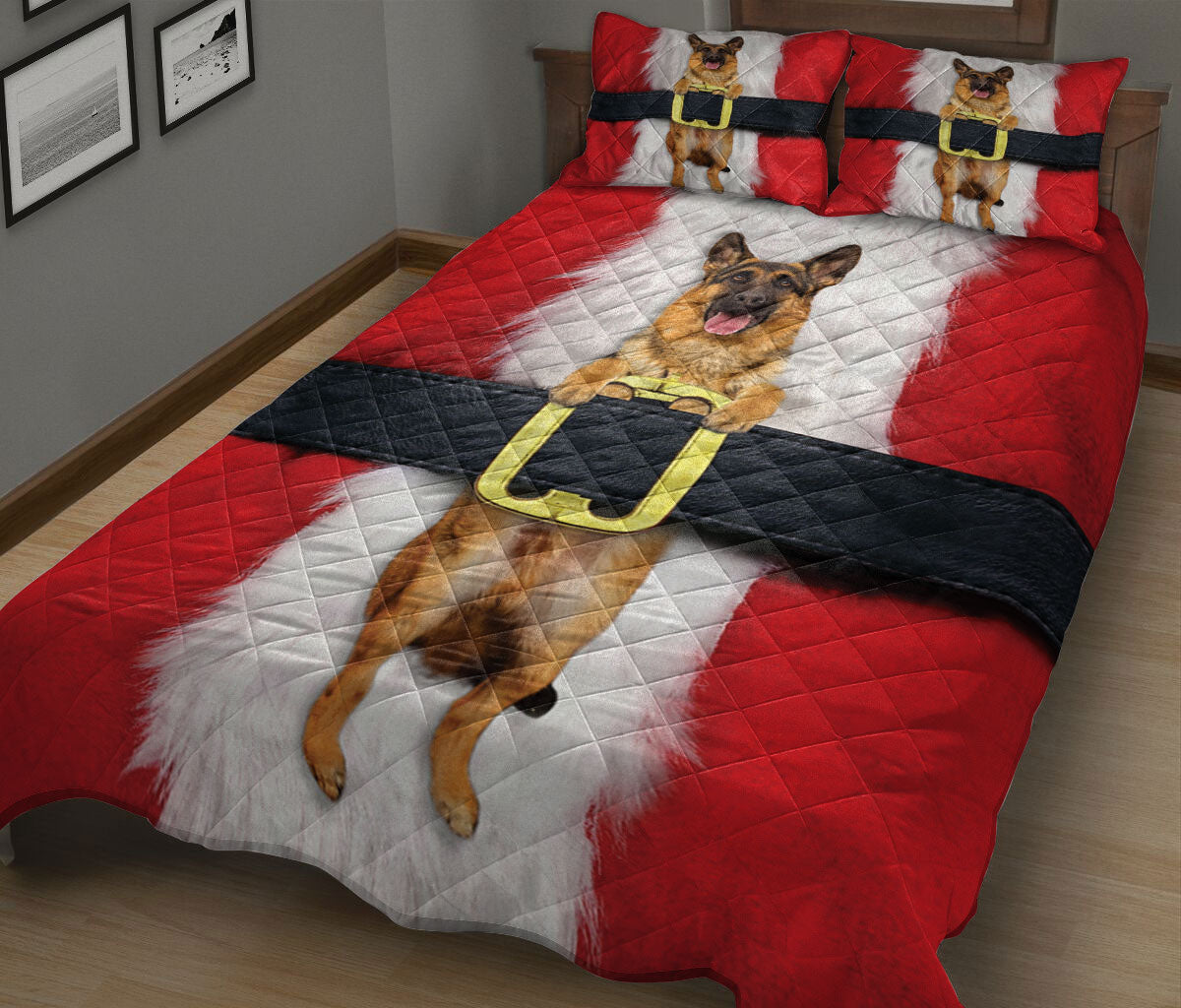 Ohaprints-Quilt-Bed-Set-Pillowcase-German-Shepherd-With-Santa-Claus-Blanket-Bedspread-Bedding-2647-King (90'' x 100'')