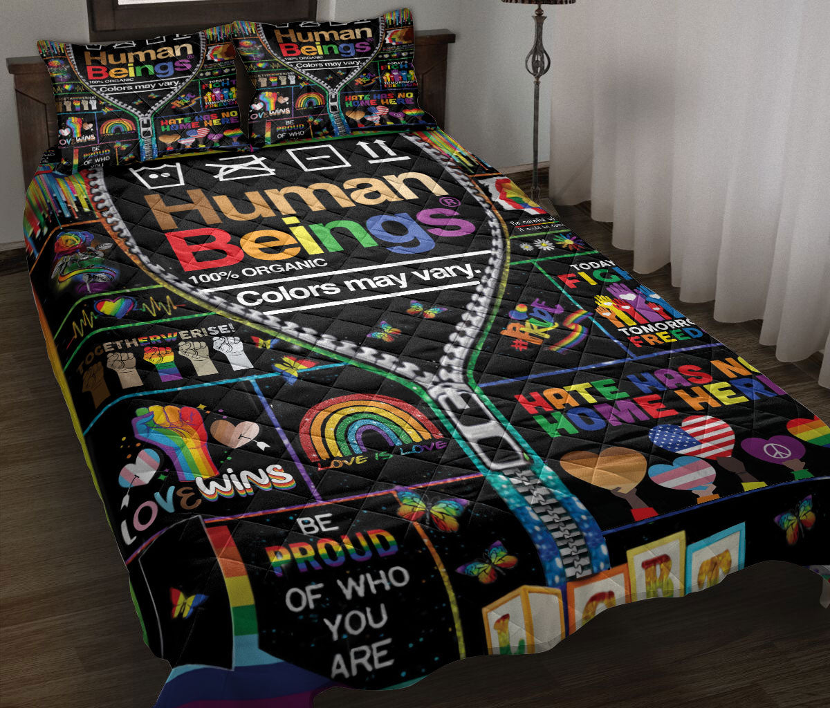 Ohaprints-Quilt-Bed-Set-Pillowcase-Lgbt-Pride-Human-Beings-Lgbt-Gay-Lesbian-Pride-Rainbow-Blanket-Bedspread-Bedding-2054-Throw (55'' x 60'')