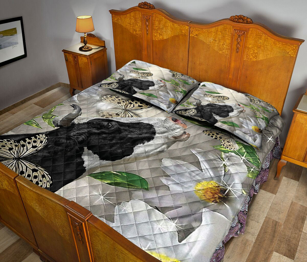 Ohaprints-Quilt-Bed-Set-Pillowcase-Cow-With-Butterfly-And-Flower-Love-Farm-Animals-Blanket-Bedspread-Bedding-2648-Queen (80'' x 90'')