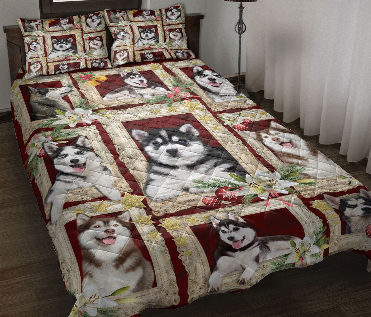 Ohaprints-Quilt-Bed-Set-Pillowcase-Siberian-Husky-Sits-In-The-Window-With-Flower-Blanket-Bedspread-Bedding-889-Throw (55'' x 60'')