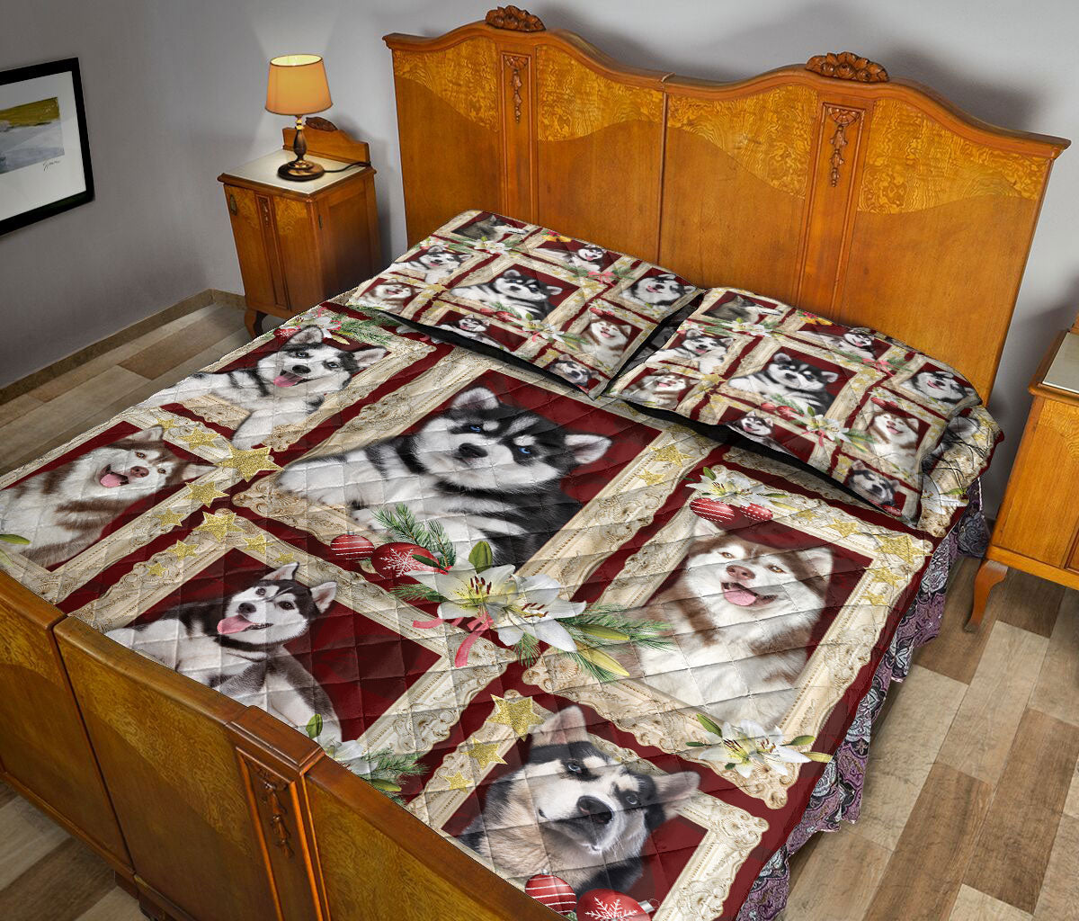 Ohaprints-Quilt-Bed-Set-Pillowcase-Siberian-Husky-Sits-In-The-Window-With-Flower-Blanket-Bedspread-Bedding-889-Queen (80'' x 90'')