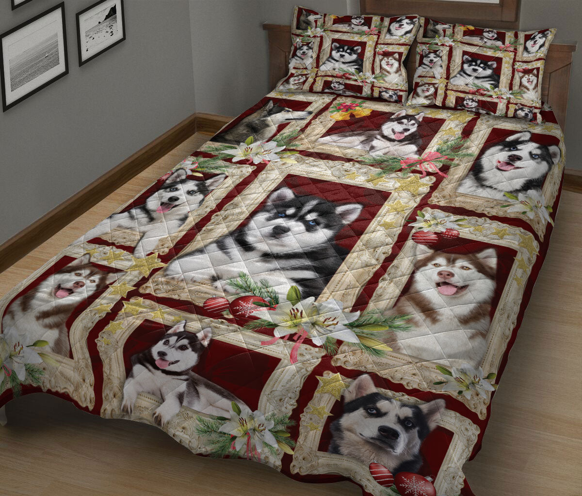 Ohaprints-Quilt-Bed-Set-Pillowcase-Siberian-Husky-Sits-In-The-Window-With-Flower-Blanket-Bedspread-Bedding-889-King (90'' x 100'')