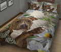 Ohaprints-Quilt-Bed-Set-Pillowcase-Pitbull-With-Butterfly-And-Daisy-Flower-Blanket-Bedspread-Bedding-2649-King (90'' x 100'')