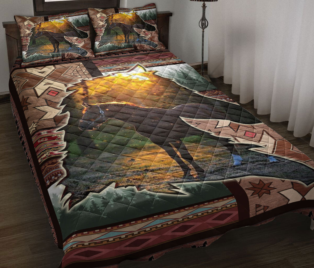 Ohaprints-Quilt-Bed-Set-Pillowcase-Horse-Native-American-Horse-Feather-Tribal-Boho-Pattern-Blanket-Bedspread-Bedding-890-Throw (55'' x 60'')