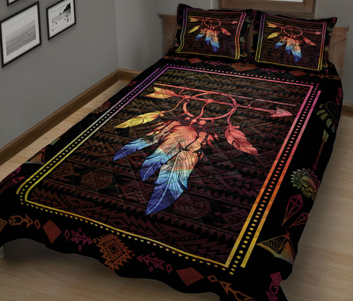 Ohaprints-Quilt-Bed-Set-Pillowcase-Native-American-Native-Circle-Dreamcatcher-Indigenous-Indian-Blanket-Bedspread-Bedding-299-King (90'' x 100'')