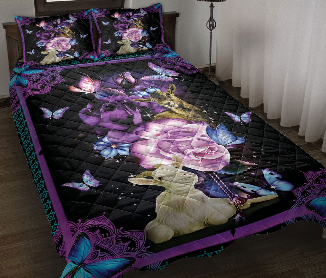 Ohaprints-Quilt-Bed-Set-Pillowcase-Goat-And-Butterfly-With-Purple-Flower-Blanket-Bedspread-Bedding-2651-Throw (55'' x 60'')