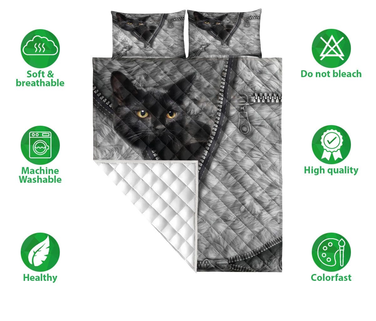 Ohaprints-Quilt-Bed-Set-Pillowcase-Black-Cat-Animal-Pet-Lover-Cute-Baby-Black-Cat-Kitty-Cat-Cat-Mom-Blanket-Bedspread-Bedding-300-Double (70'' x 80'')