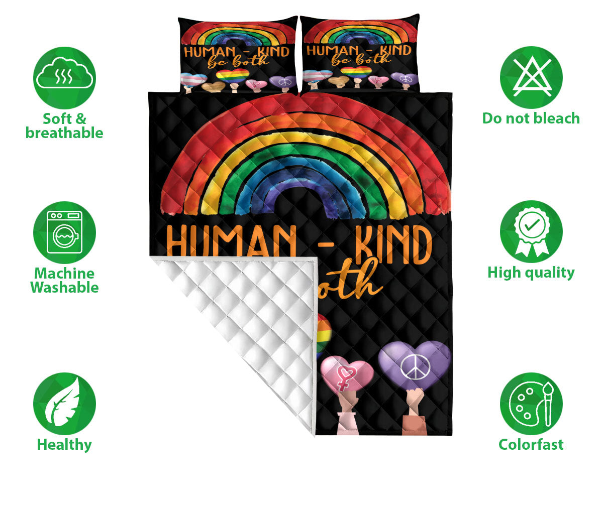 Ohaprints-Quilt-Bed-Set-Pillowcase-Lgbt-Pride-Human-Kind-Be-Both-Lgbtq-Blanket-Bedspread-Bedding-1472-Double (70'' x 80'')