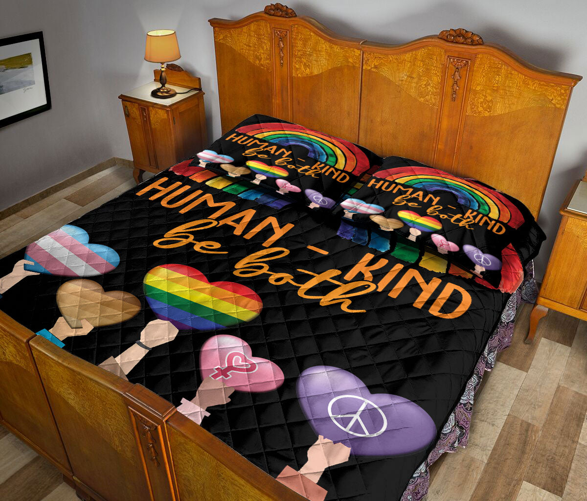 Ohaprints-Quilt-Bed-Set-Pillowcase-Lgbt-Pride-Human-Kind-Be-Both-Lgbtq-Blanket-Bedspread-Bedding-1472-Queen (80'' x 90'')