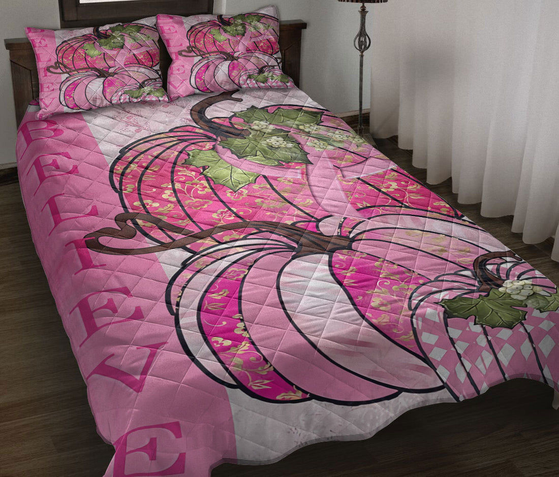 Ohaprints-Quilt-Bed-Set-Pillowcase-Pumpkin-Breast-Cancer-Believe-Gillter-Blanket-Bedspread-Bedding-2057-Throw (55'' x 60'')