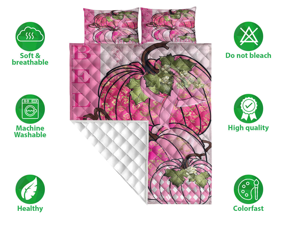 Ohaprints-Quilt-Bed-Set-Pillowcase-Pumpkin-Breast-Cancer-Believe-Gillter-Blanket-Bedspread-Bedding-2057-Double (70'' x 80'')