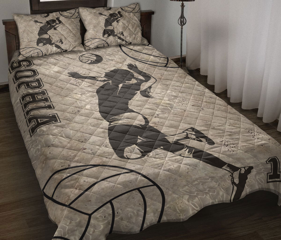 Ohaprints-Quilt-Bed-Set-Pillowcase-Volleyball-Brown-Pattern-Volleyball-Girl-Player-Custom-Personalized-Name-Blanket-Bedspread-Bedding-1473-Throw (55'' x 60'')