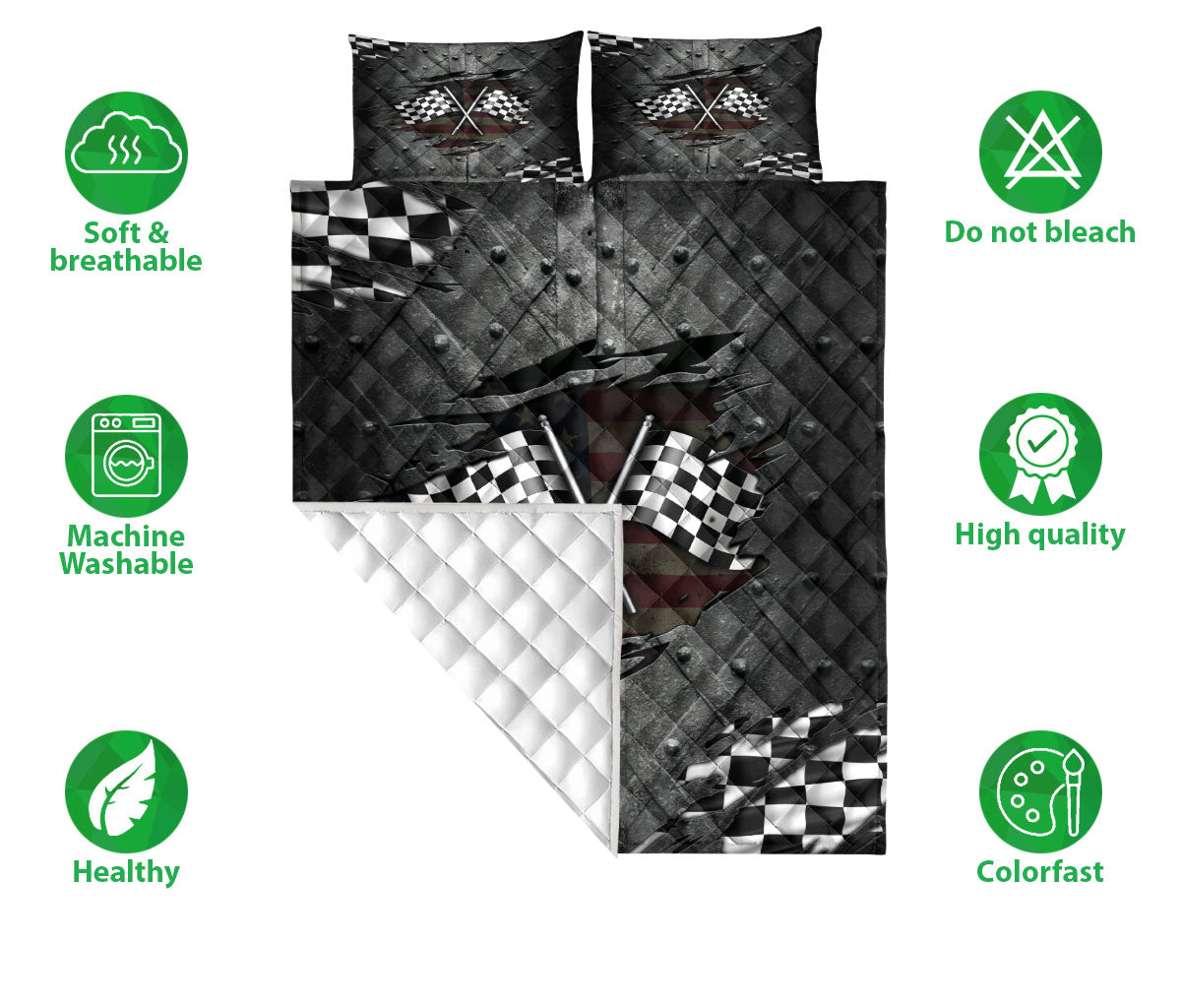 Ohaprints-Quilt-Bed-Set-Pillowcase-Racing-Flag-Crack-Pattern-Checkered-Flag-Racer-Racing-Lover-Gift-Blanket-Bedspread-Bedding-2058-Double (70'' x 80'')