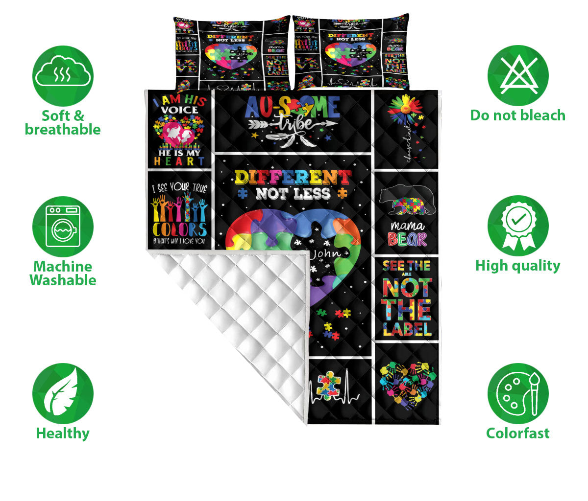 Ohaprints-Quilt-Bed-Set-Pillowcase-Asd-Autism-Awareness-Different-Not-Less-Blanket-Bedspread-Bedding-2653-Double (70'' x 80'')