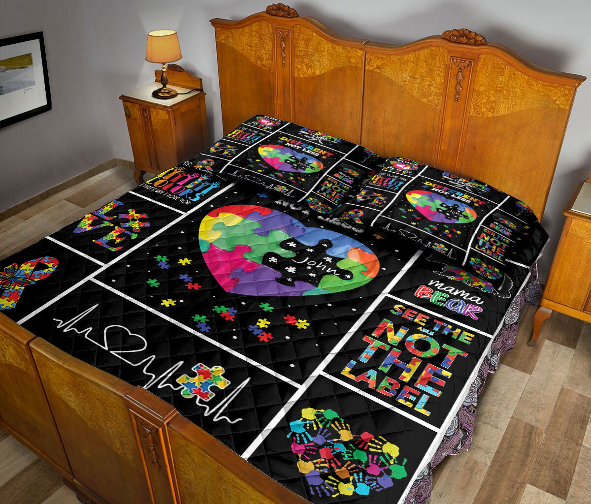 Ohaprints-Quilt-Bed-Set-Pillowcase-Asd-Autism-Awareness-Different-Not-Less-Blanket-Bedspread-Bedding-2653-Queen (80'' x 90'')