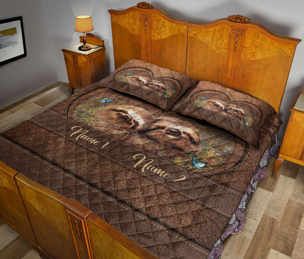 Ohaprints-Quilt-Bed-Set-Pillowcase-Sloth-Couple-Animal-Gifts-For-Couples-Husband-Wife-Custom-Personalized-Name-Blanket-Bedspread-Bedding-1697-King (90'' x 100'')